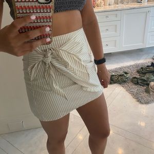 Princess Polly beige and white striped tie skirt